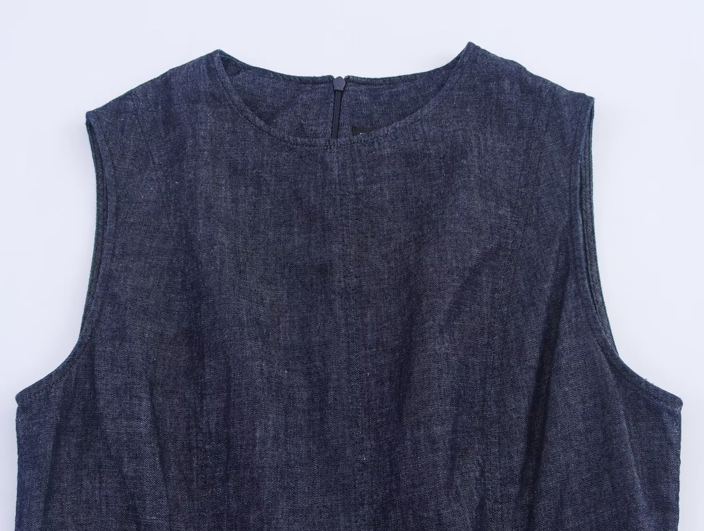 Women's new fashion sleeveless round neck denim Midi dress