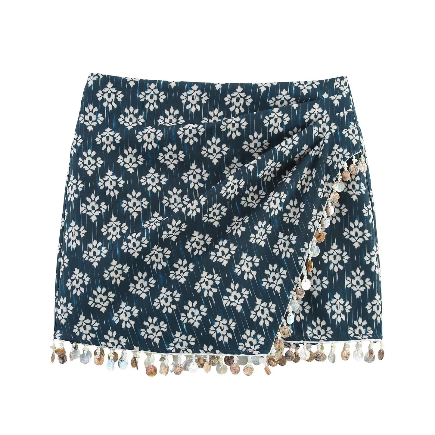 Women's new fashion bead decoration printed asymmetric Shorts Skirts