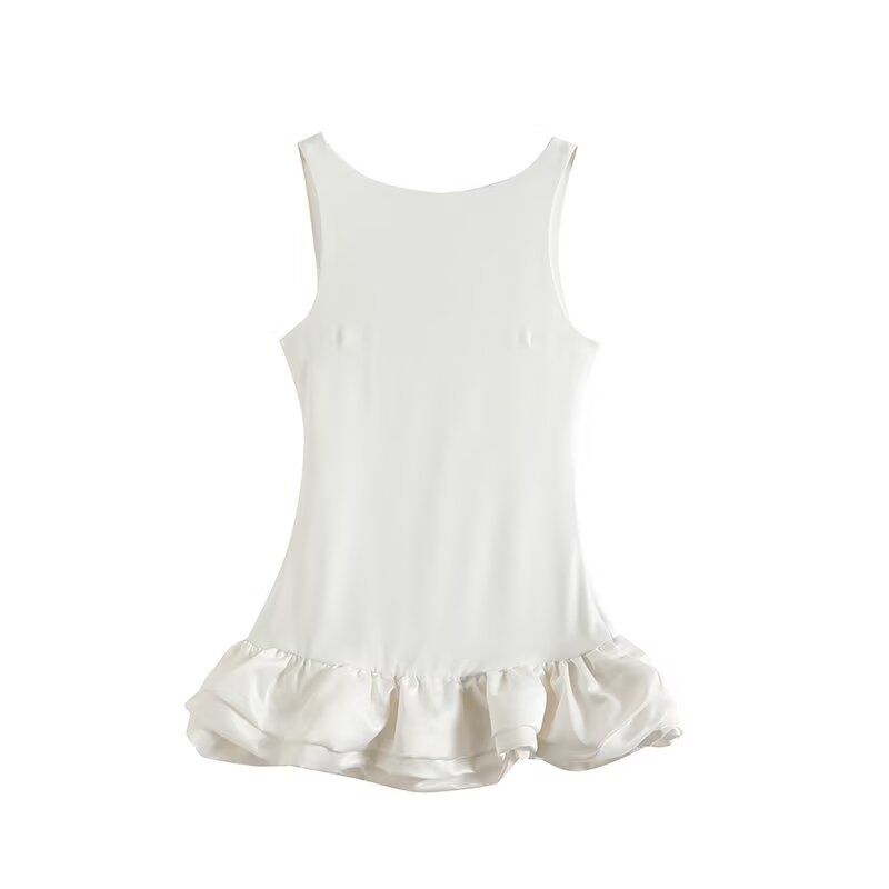 Women's 2025 new fashion fluffy hem slim round neck mini dress retro sleeveless women's dress