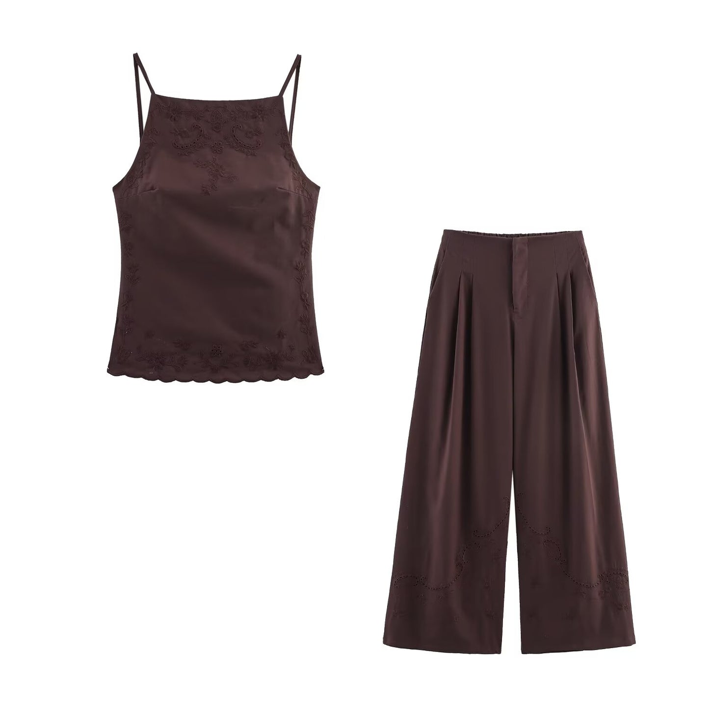 suit Women's 2 pieces new Fashion backless embroidered suspender top+Pants suit