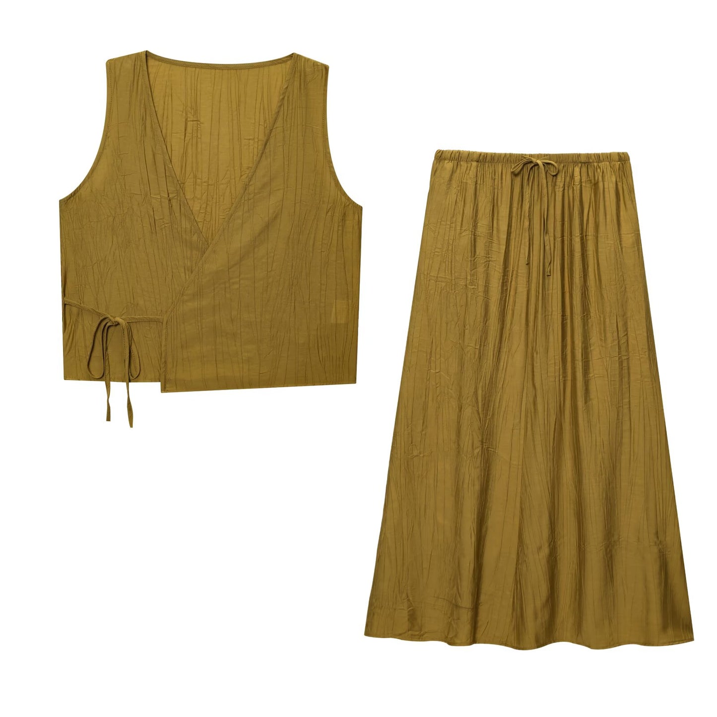 Suit women's 2 pieces 2025 fashion wrinkle effect vest top+pants women's suit