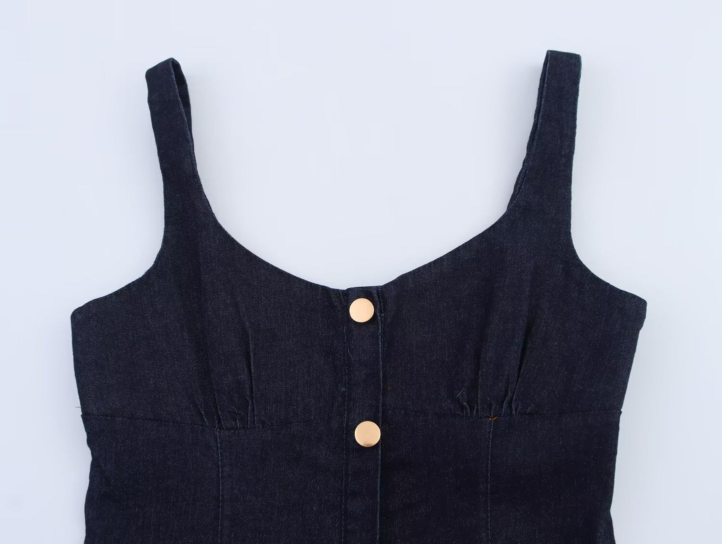 Women's New Fashion Wide Shoulder Strap Sexy Cowboy Midi Dress