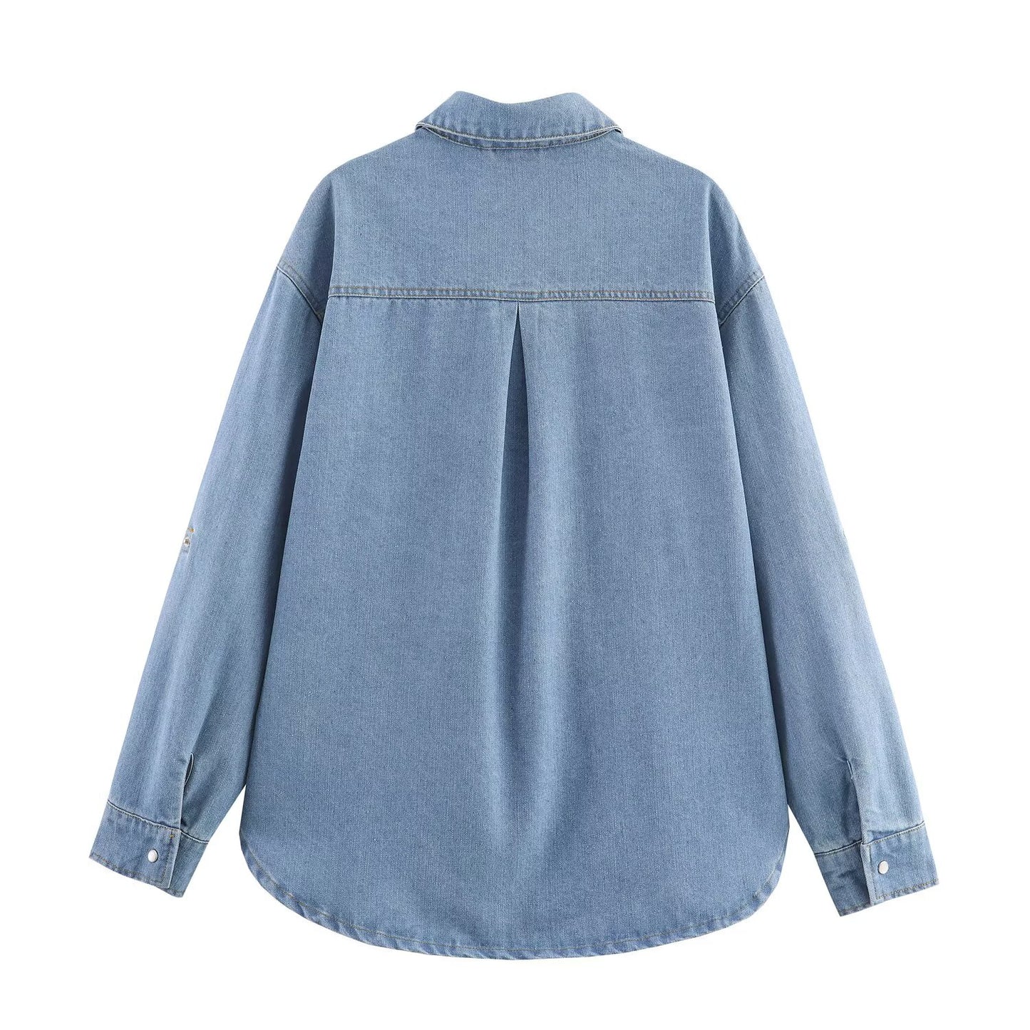 Women's new fashion loose single breasted long sleeved denim shirt