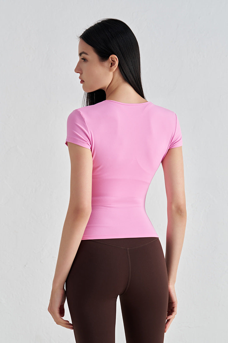 Women's New Comfortable Sports Short-sleeved Fitness Jacket Leisure Yoga Clothes Advanced Waist Slimming Yoga T-shirt