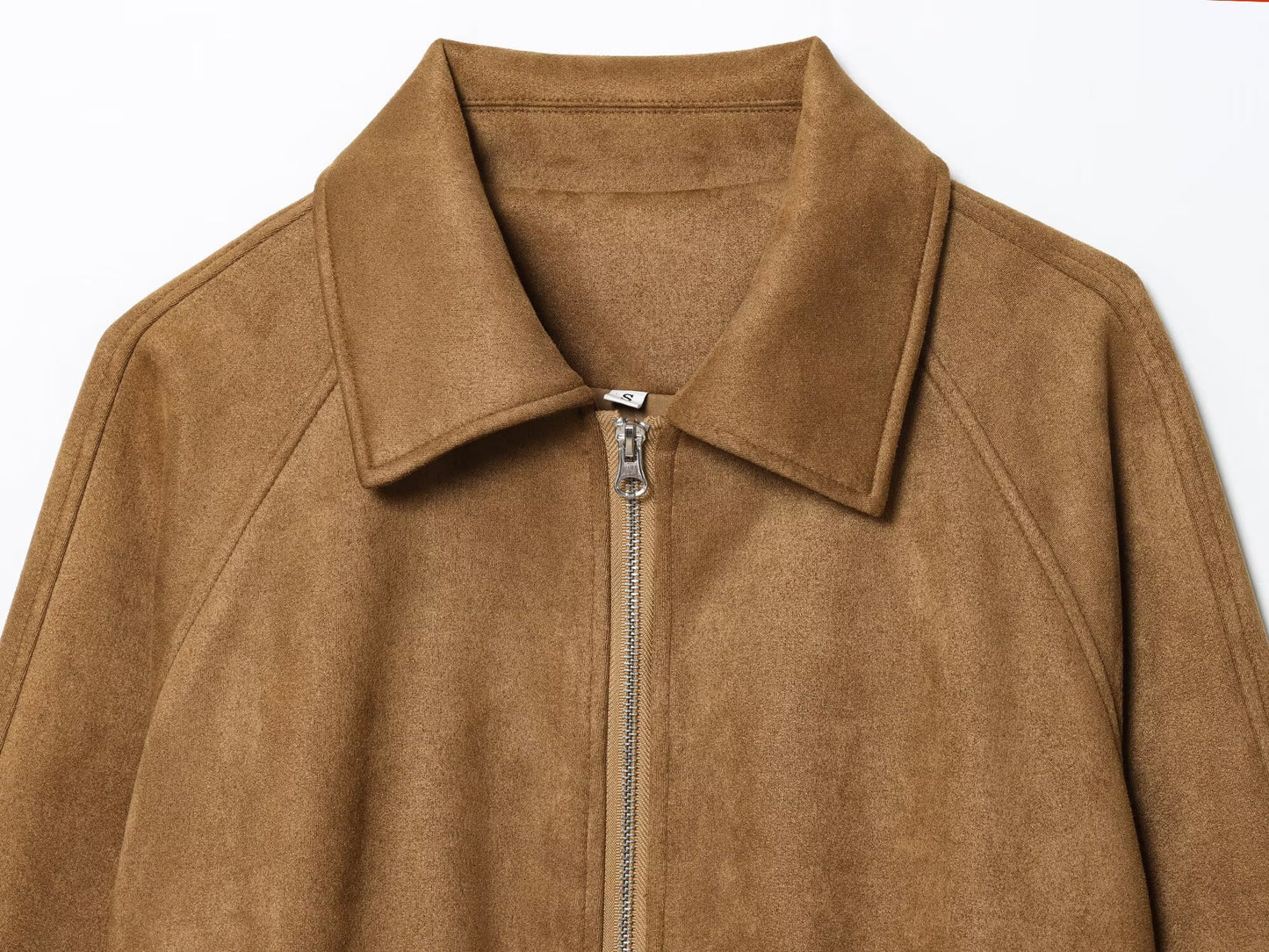 Women's new fashion suede texture short lapel lace up jacket Coat