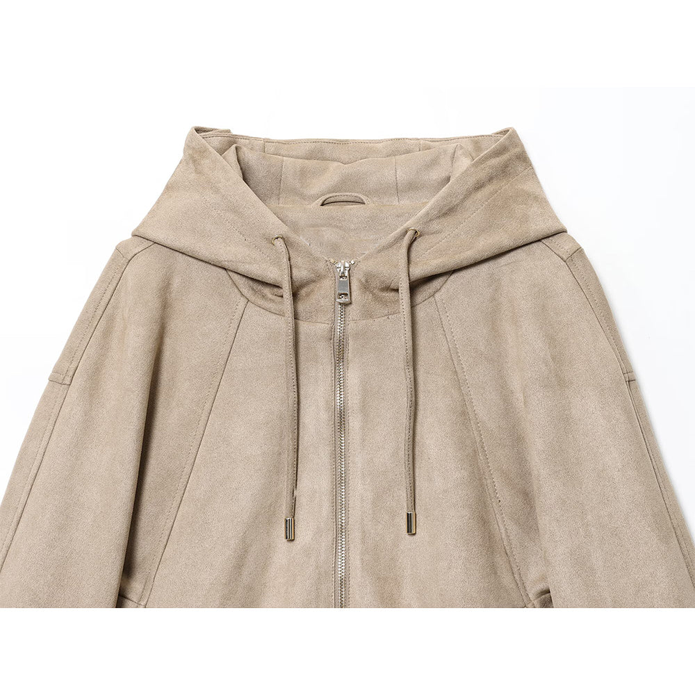 Women's new fashion suede texture effect hooded flying jacket Coat