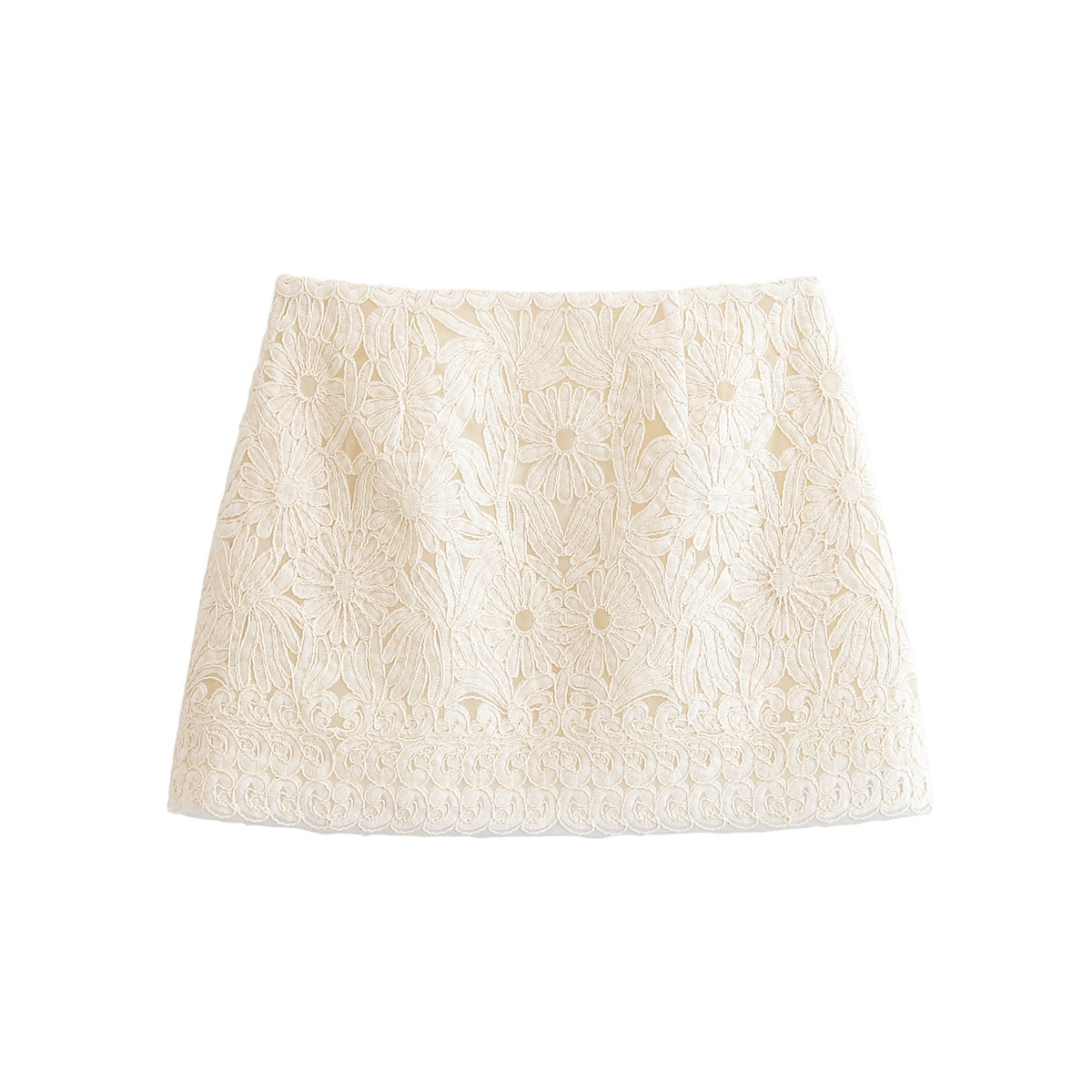 Women's new fashion floral decoration high waisted lace mini skirt
