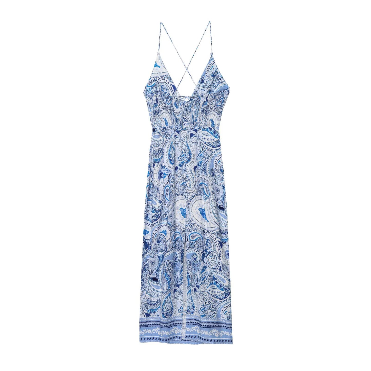 Women's 2025 Fashion Sleeveless V-neck Printed suspender Midi Dress