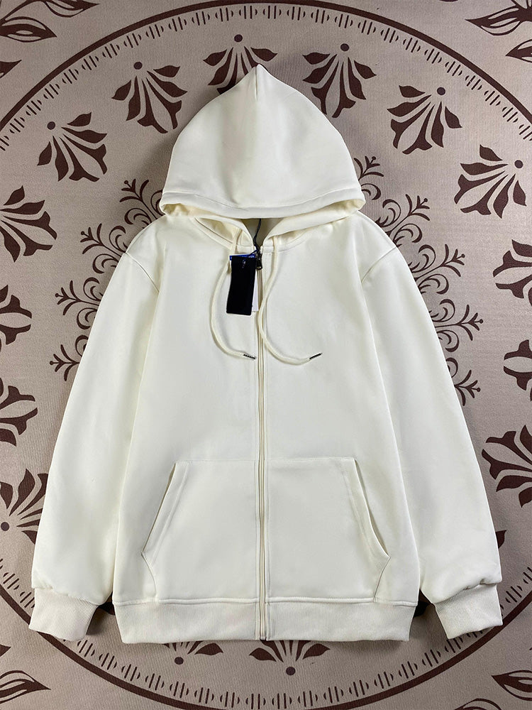 Women's new Joker embroidered sweater hooded pocket design long sleeve zipper coat.