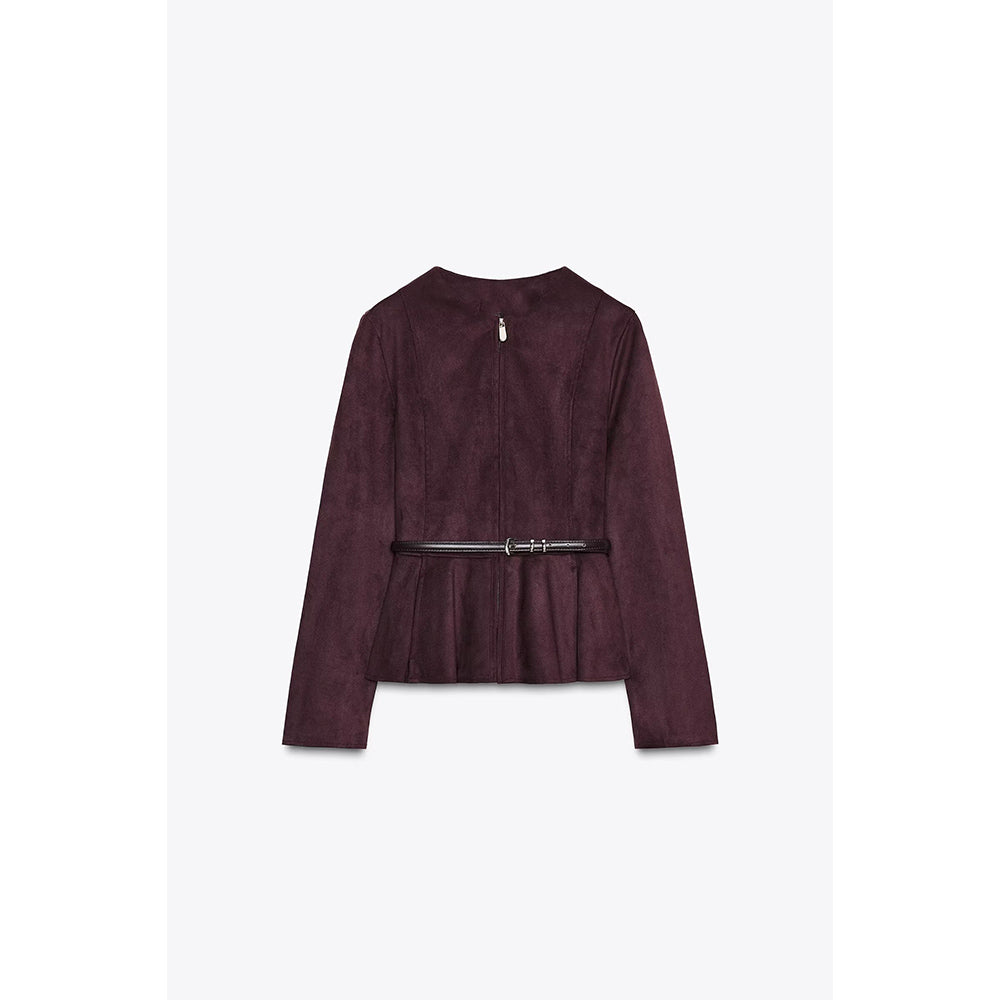 Women's new fashion with Belt suede effect short skirt style hem jacket Coat