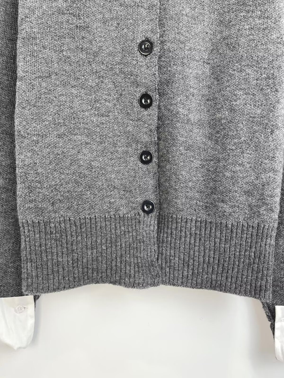 Women's new fashion soft texture spliced O-Neck knitted cardigan