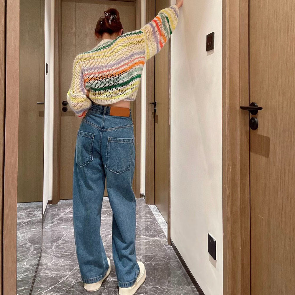 Women's new Joker High Waist Slim Straight Leg Pants Classic Embroidered Jeans