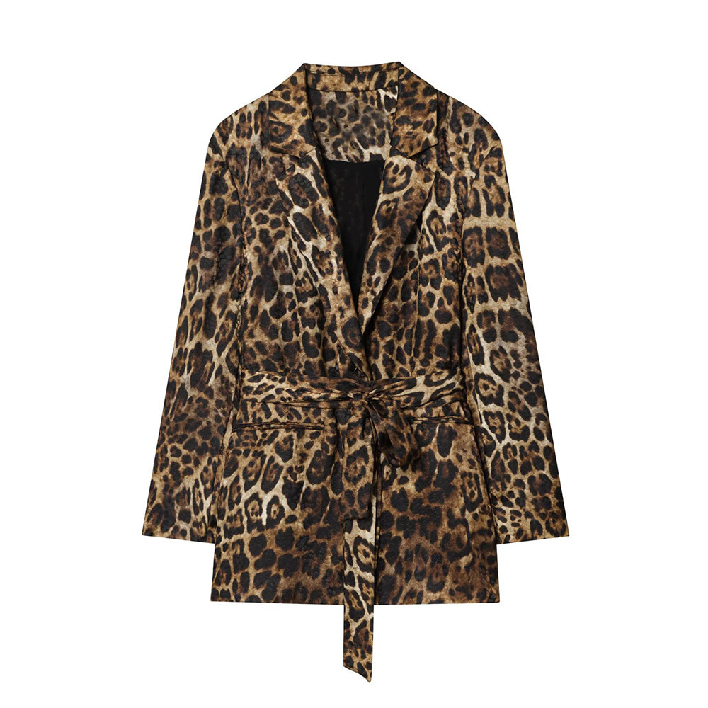 Women's new fashion with Belt loose printed striped suit jacket+Pants suit