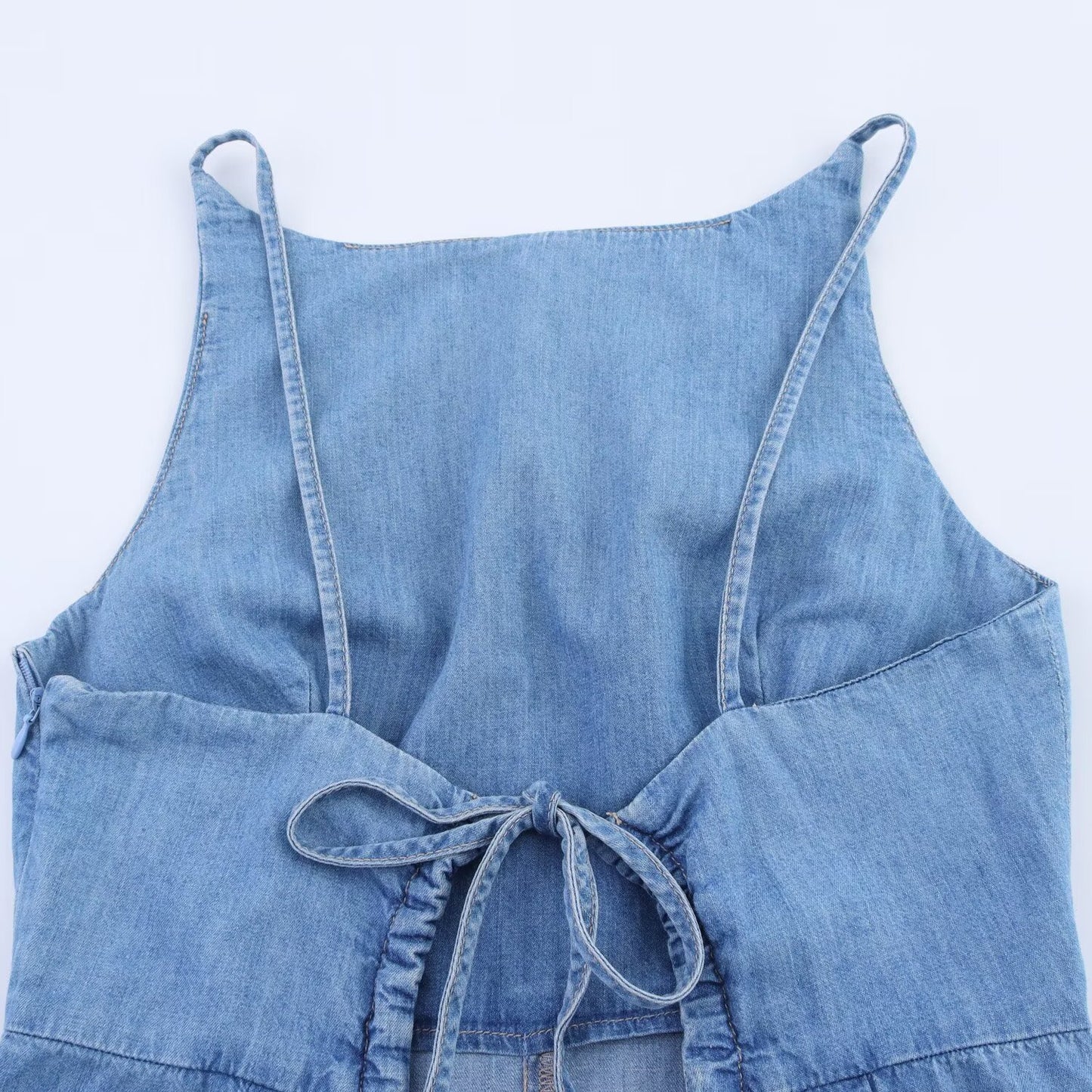 Women's new fashion sleeveless backless denim short jumpsuit