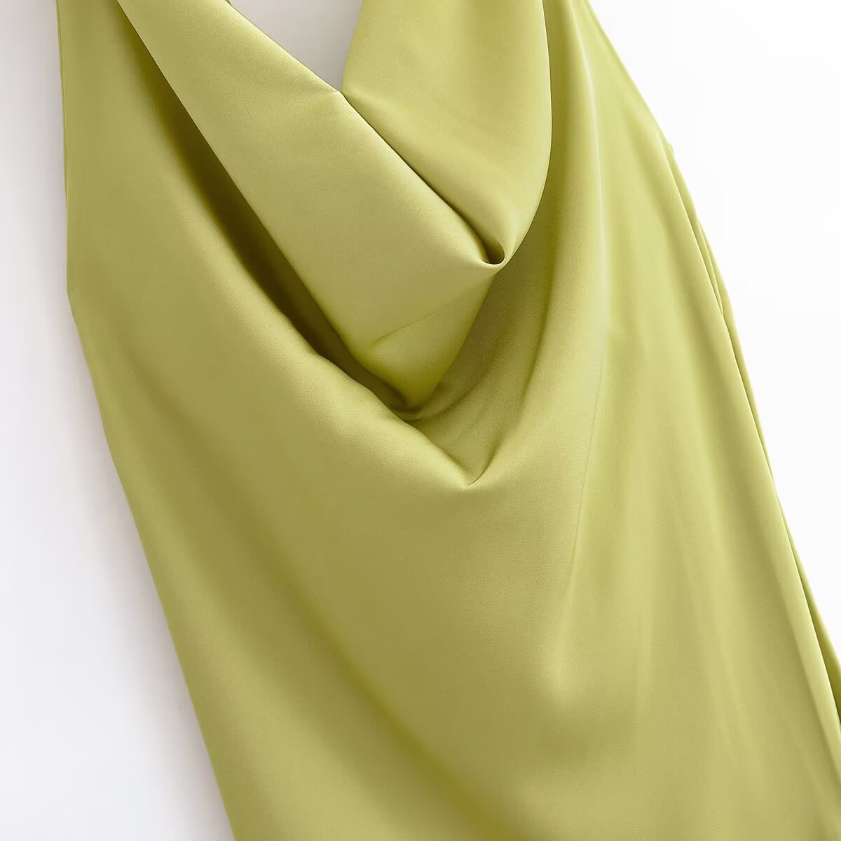 Women's New Fashion Solid Satin Texture Sleeveless draped Midi Dress