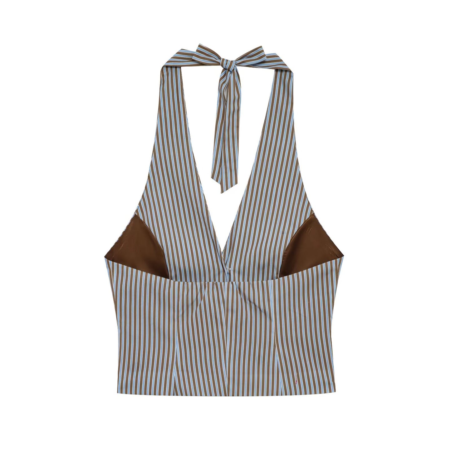 Women's new fashion striped halter neck vest style top retro sleeveless women's vest chic top+Pants Women's suit