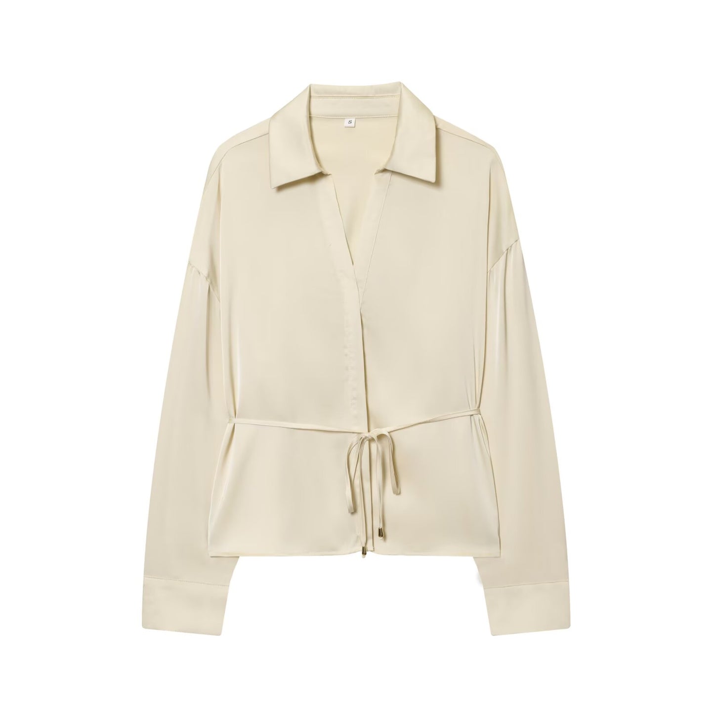 Women's New Fashion With Belt Satin Texture Lapel Shirt