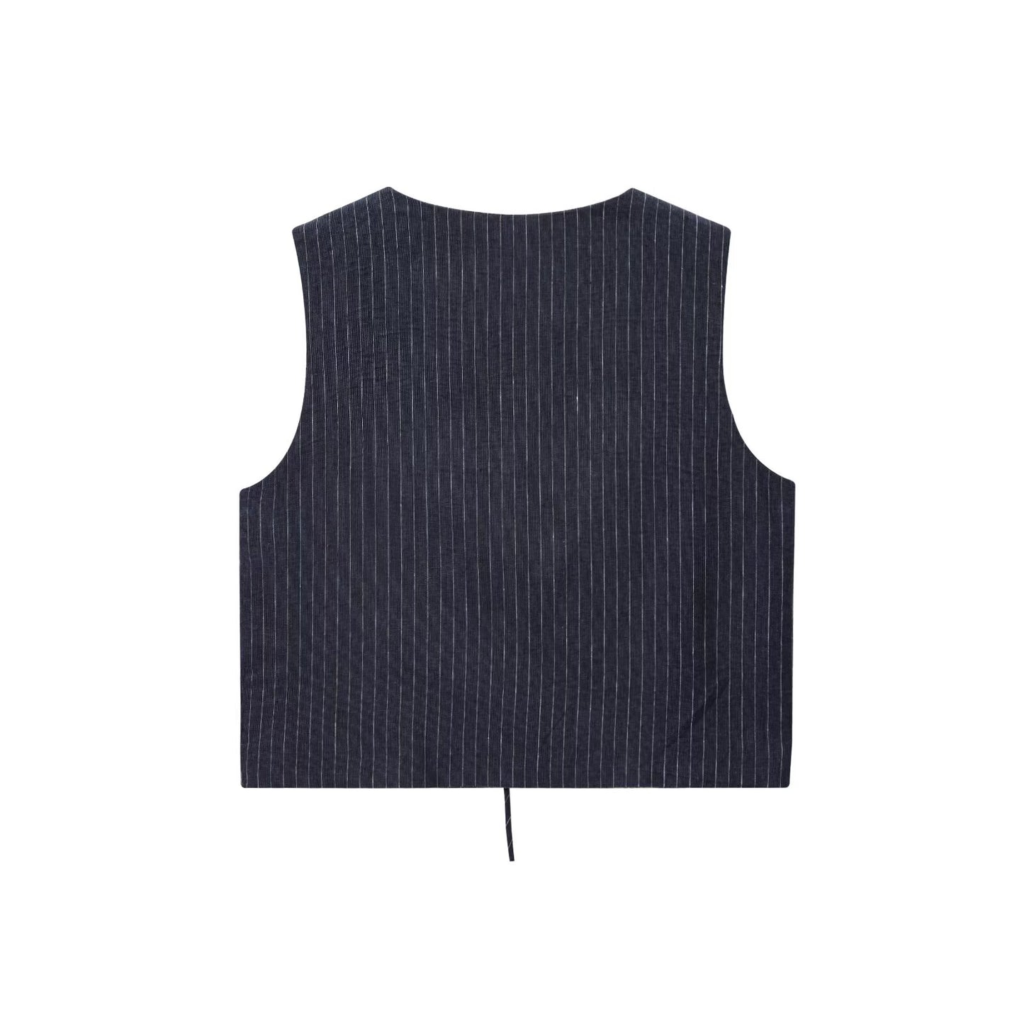 Women's new fashion short striped linen blend V-neck vest+Pants suit