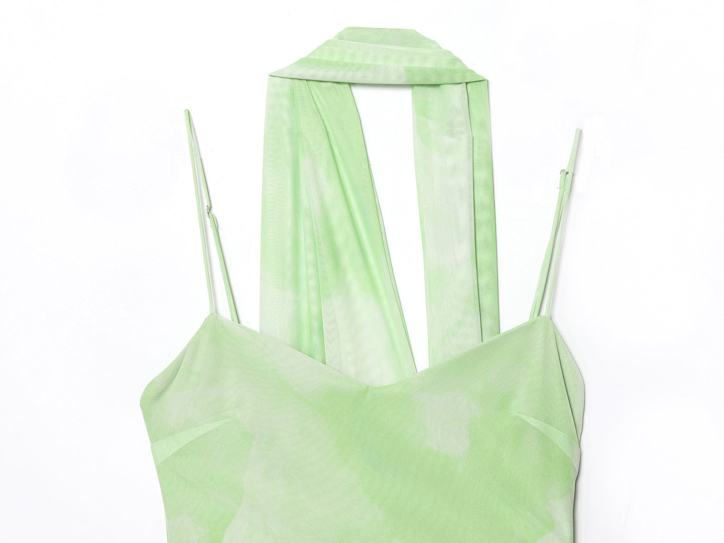 Women's New Fashion scarf decoration tulle pleated suspended Midi dress