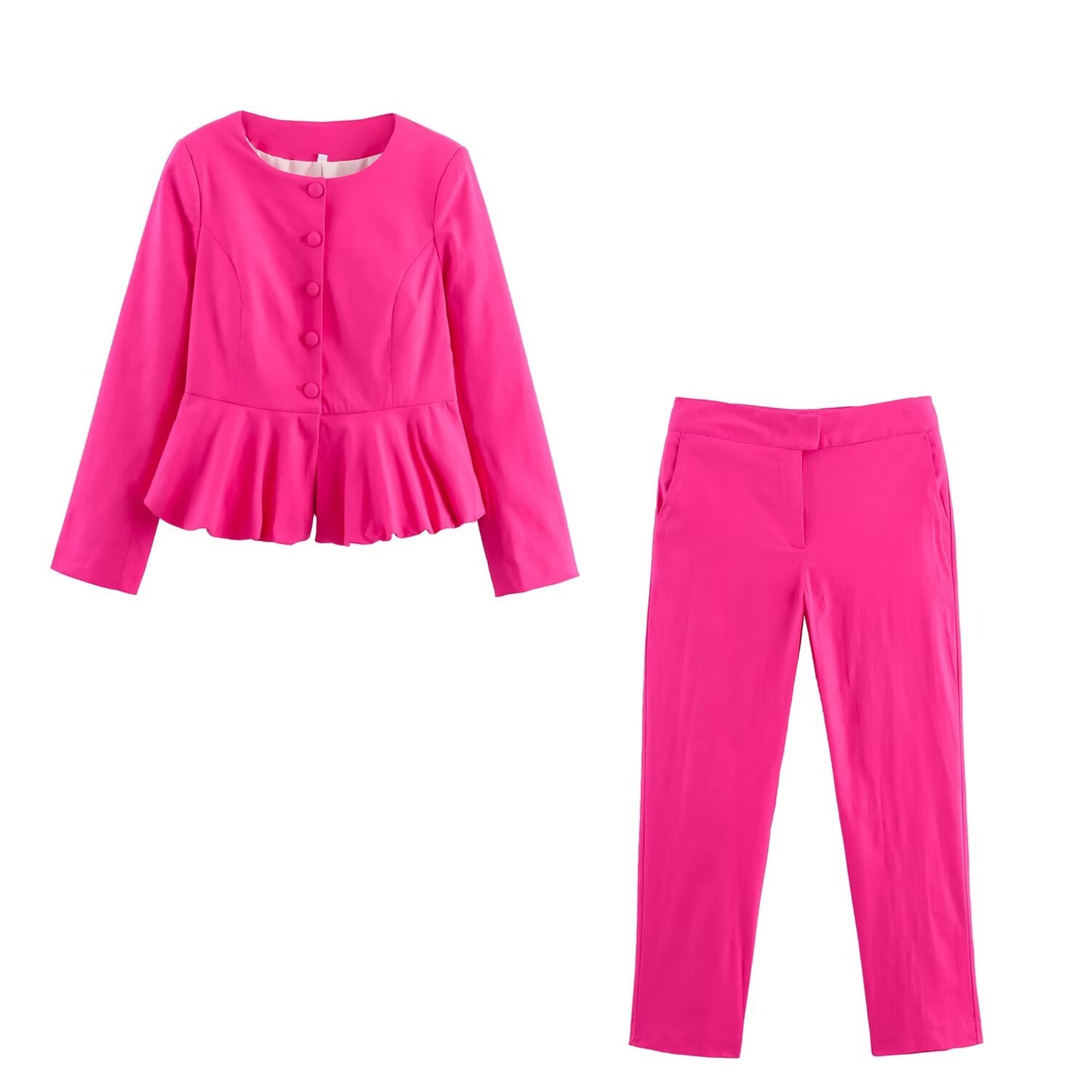 Women's new fashion Short skirt style hem linen blend suit jacket+Pants suit