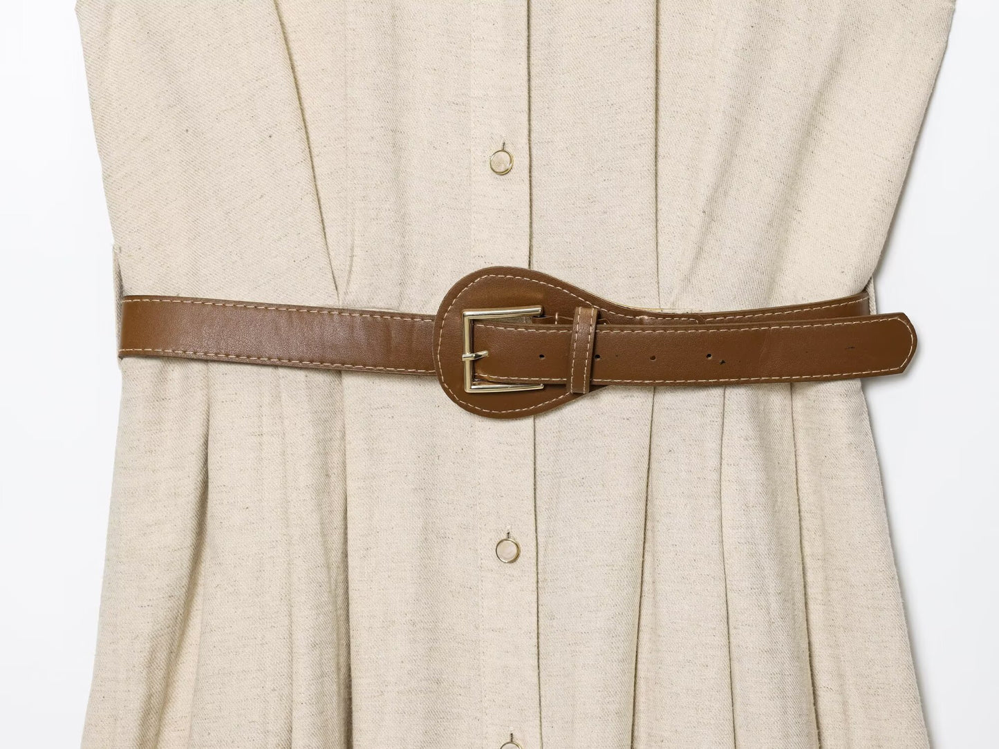 Women's New Fashion With Belt Sleeveless Linen Blended Midi Dress