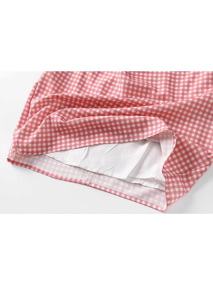 Women's New Fashion bow Lace up decoration slim plaid mini dress