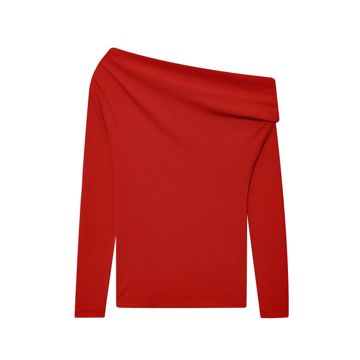 Women's new fashion soft texture asymmetric long sleeved T-shirt