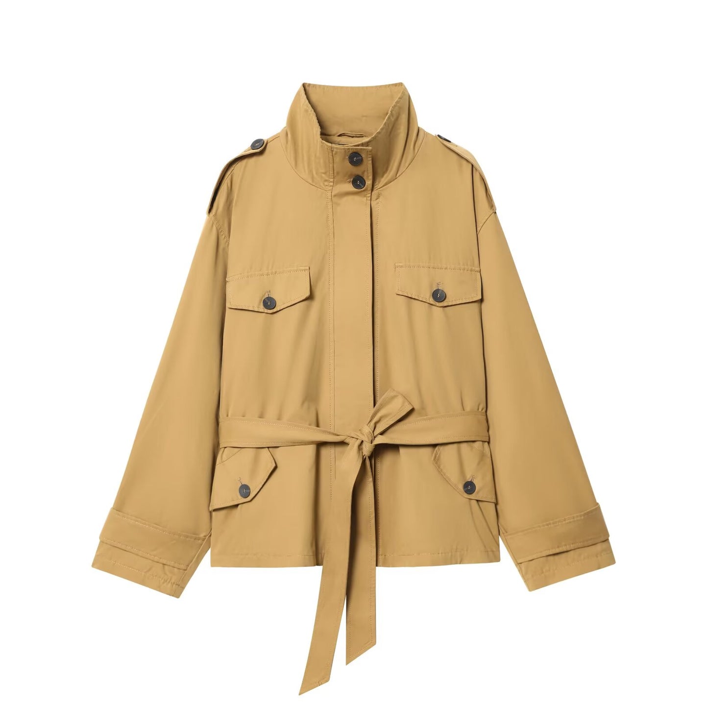 Women's new fashion with Belt loose windbreaker jacket+Shorts Skirts suit