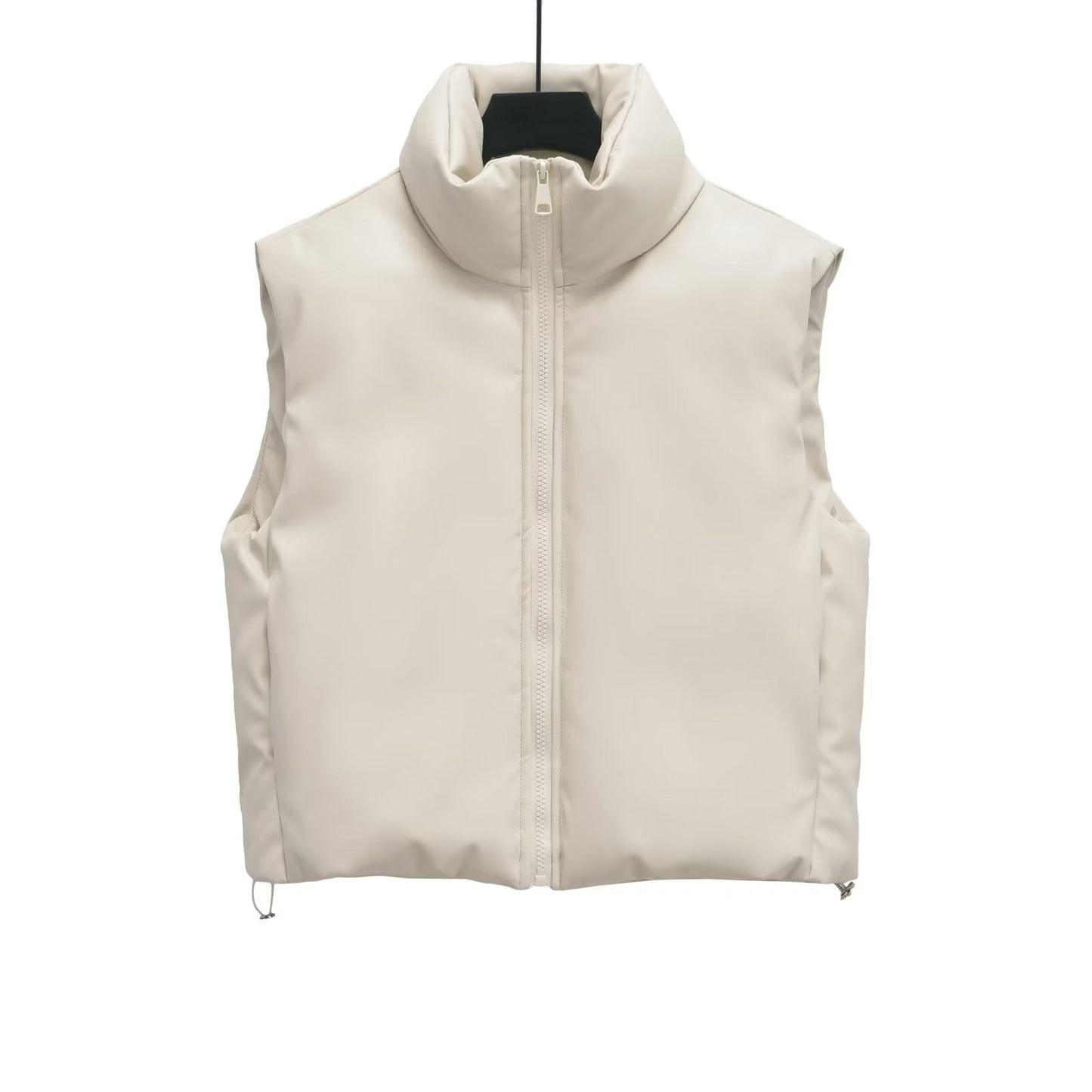 Women's short standing collar Faux Leather cotton vest