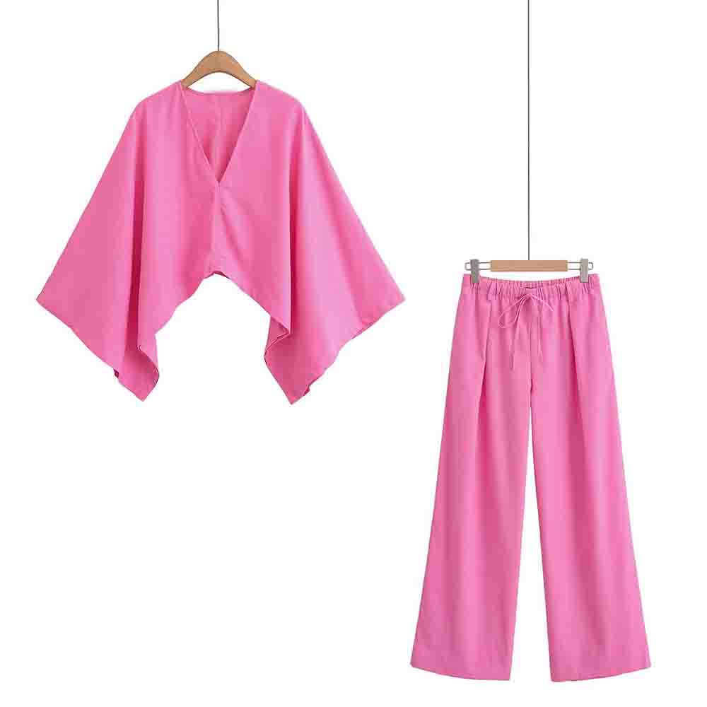 suit Women's 2 pieces new V-neck asymmetrical cape style top+Pants suit