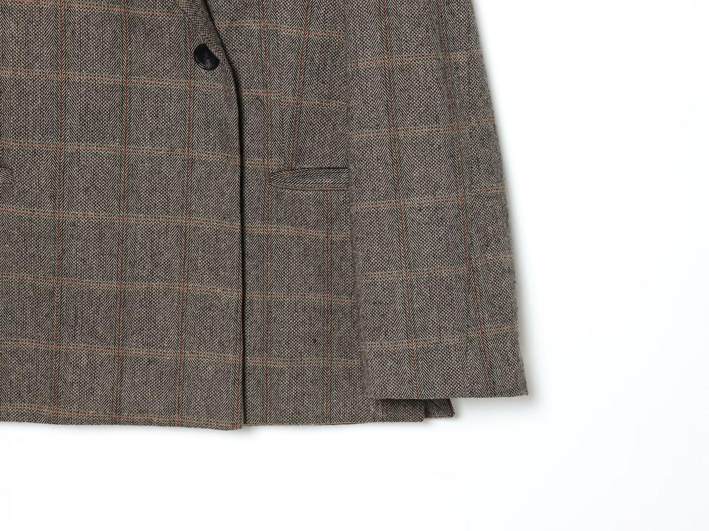 Women's loose wool blended plaid Blazer Coat