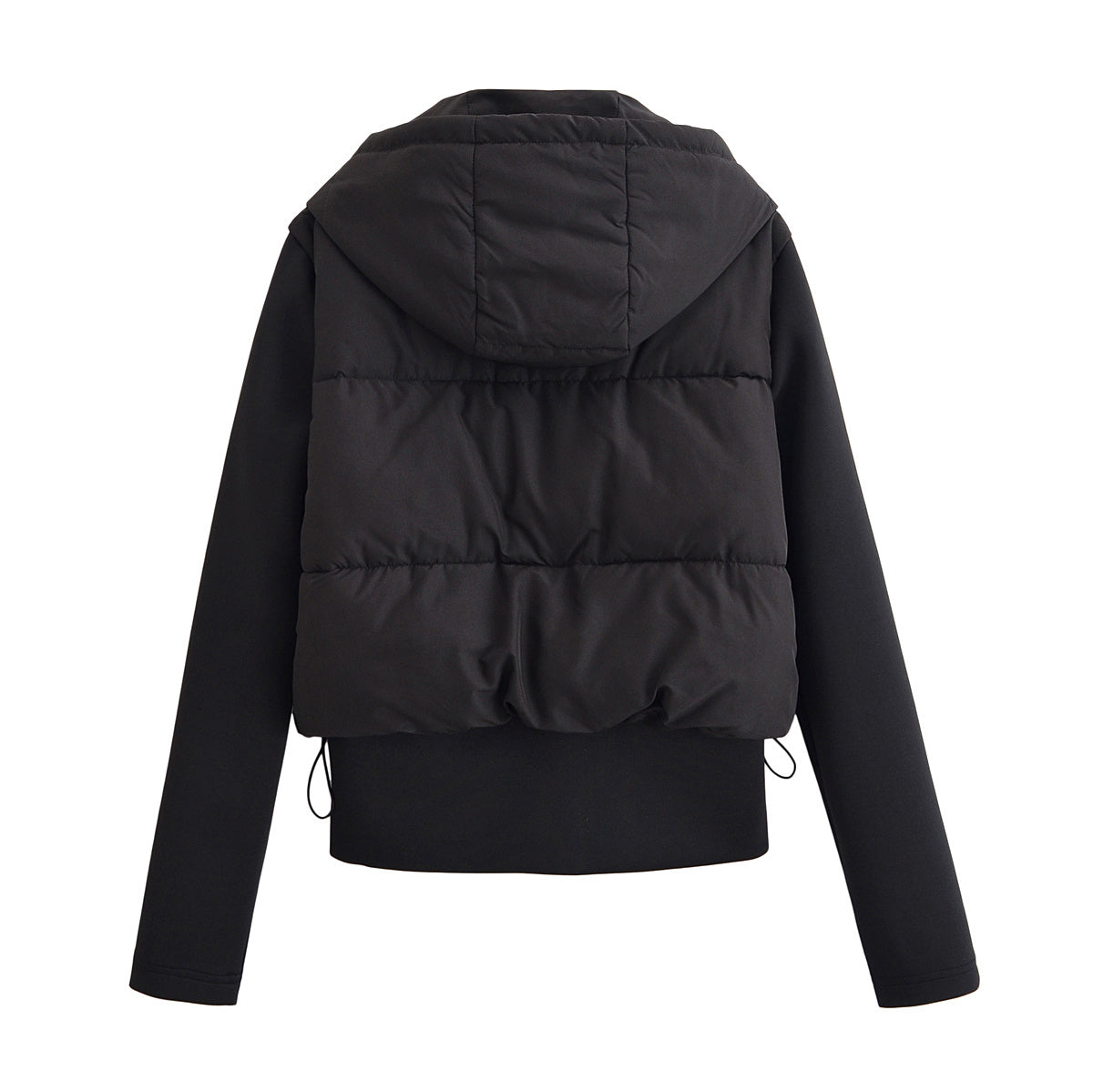 Women's Winter New Black Lightweight Hooded Splicing Coat