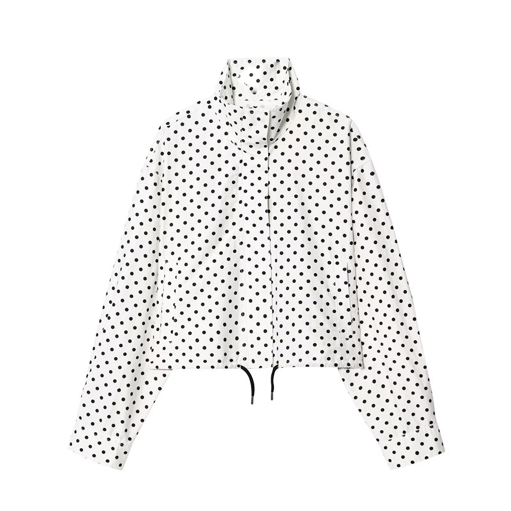 Women's new fashion short stand collar polka dot Bubble gauze Coat + Shorts suit
