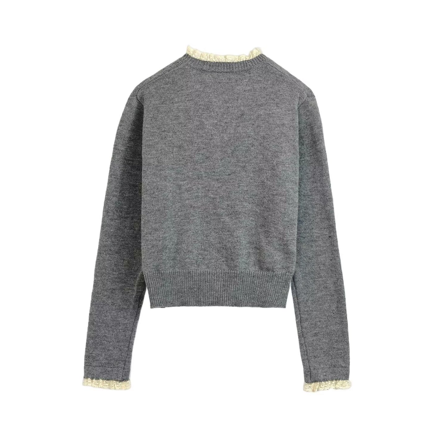 Women's new fashion O Neck lace patchwork knitted cardigan