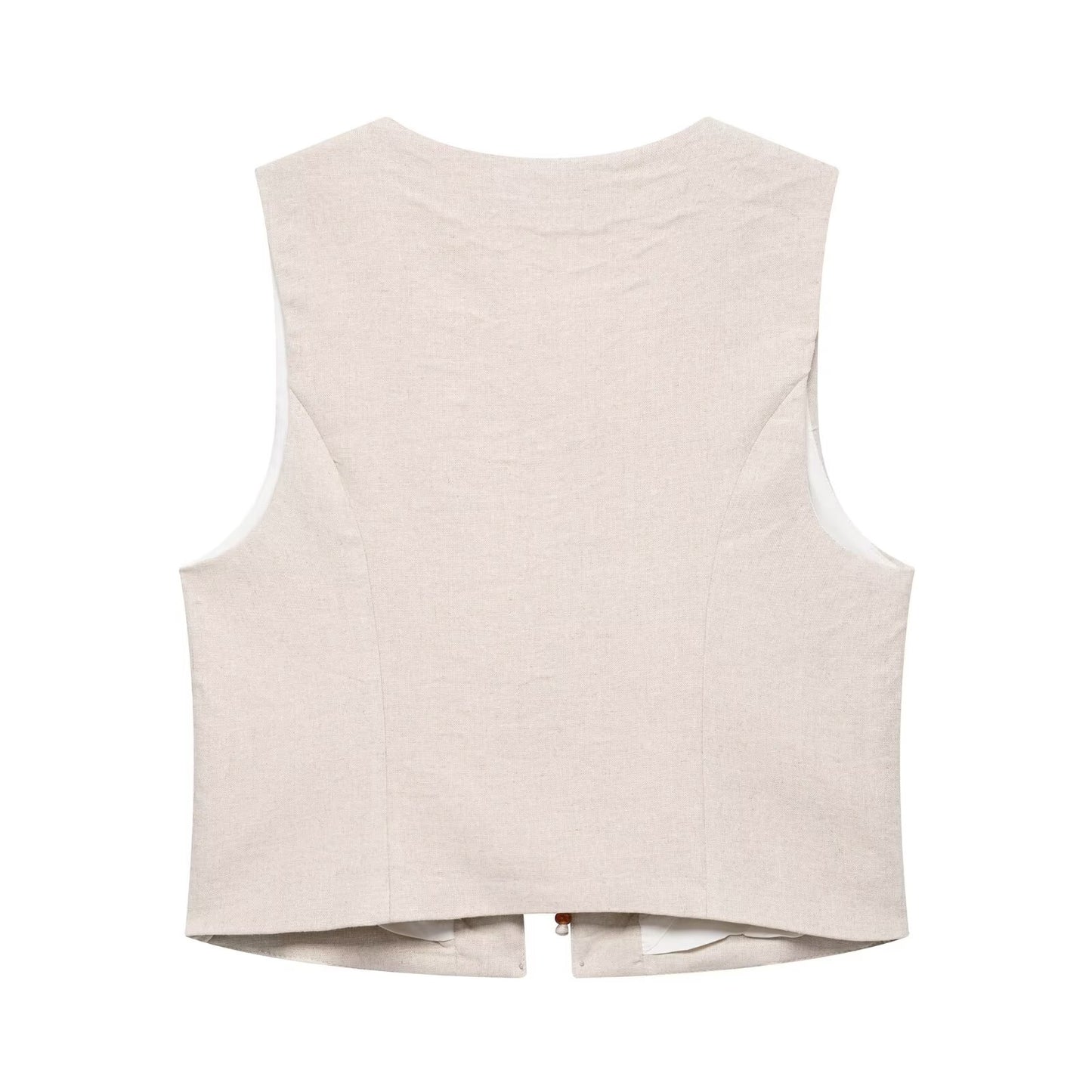 Set woman 2 pieces new short sleeveless linen blend V-neck vest+shorts suit