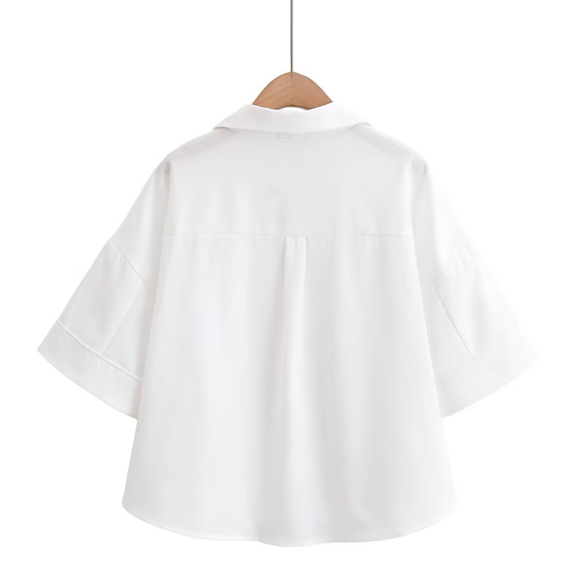 Women's New Fashion Short sleeved Single breasted Blended V-neck Shirt