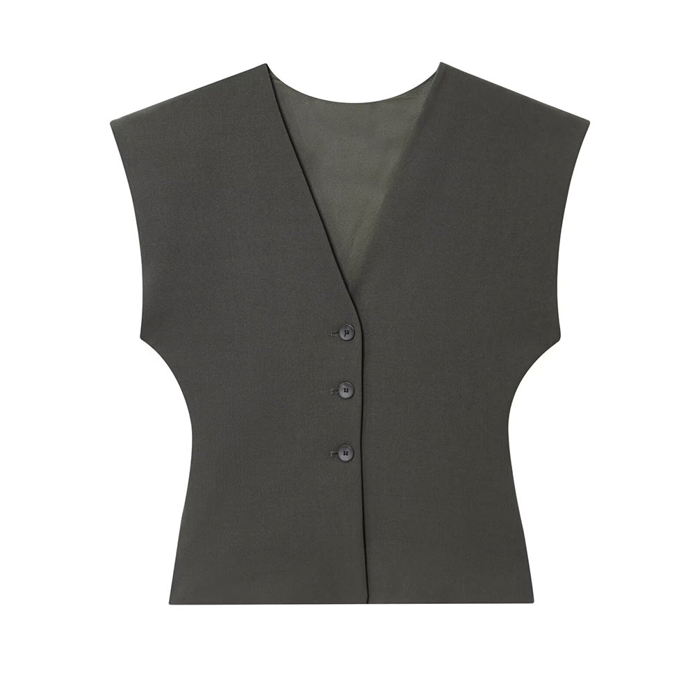 Women's new fashion slim V-neck Button-up vest+Pants suit