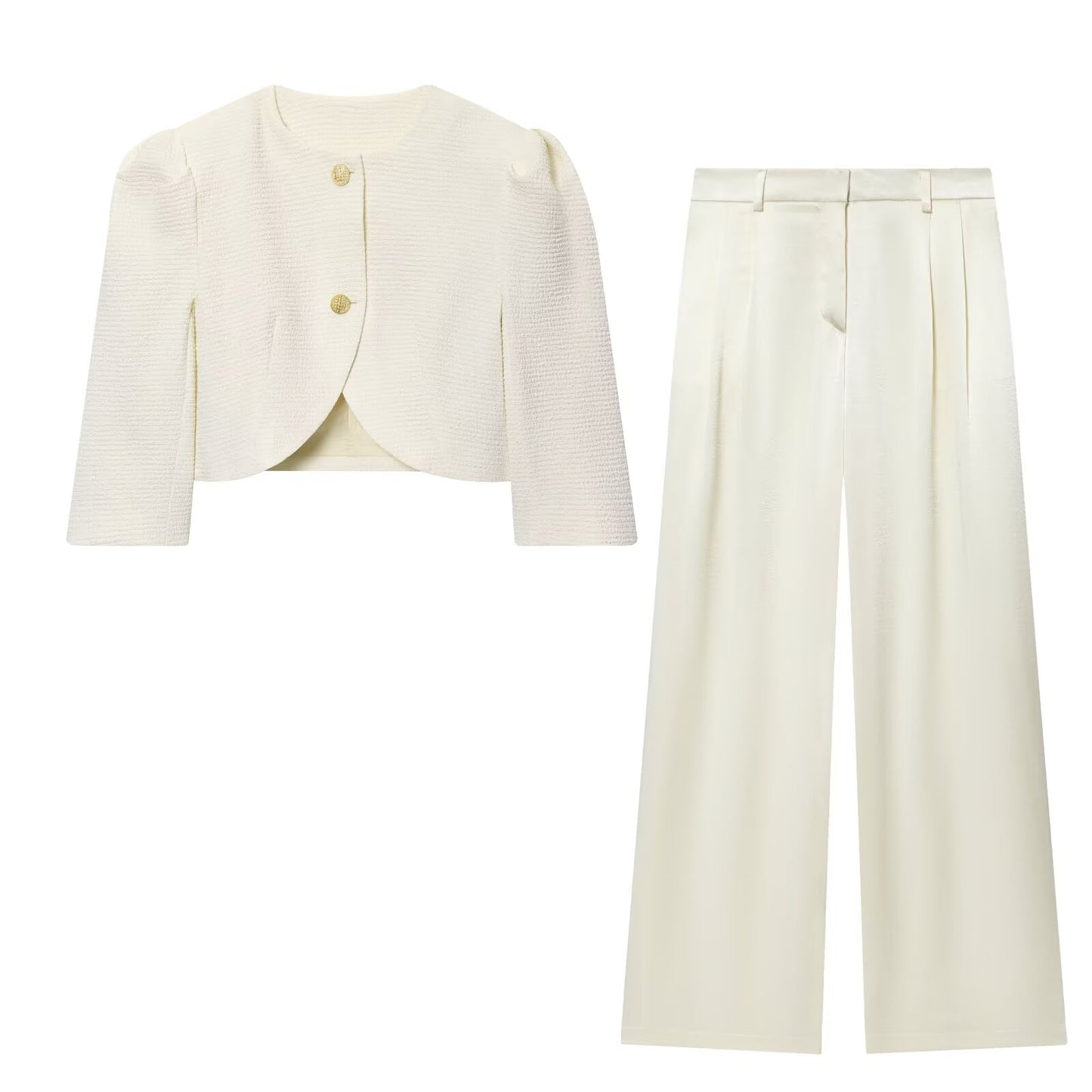 Women's new fashion short puffy sleeve suit jacket+Pants suit