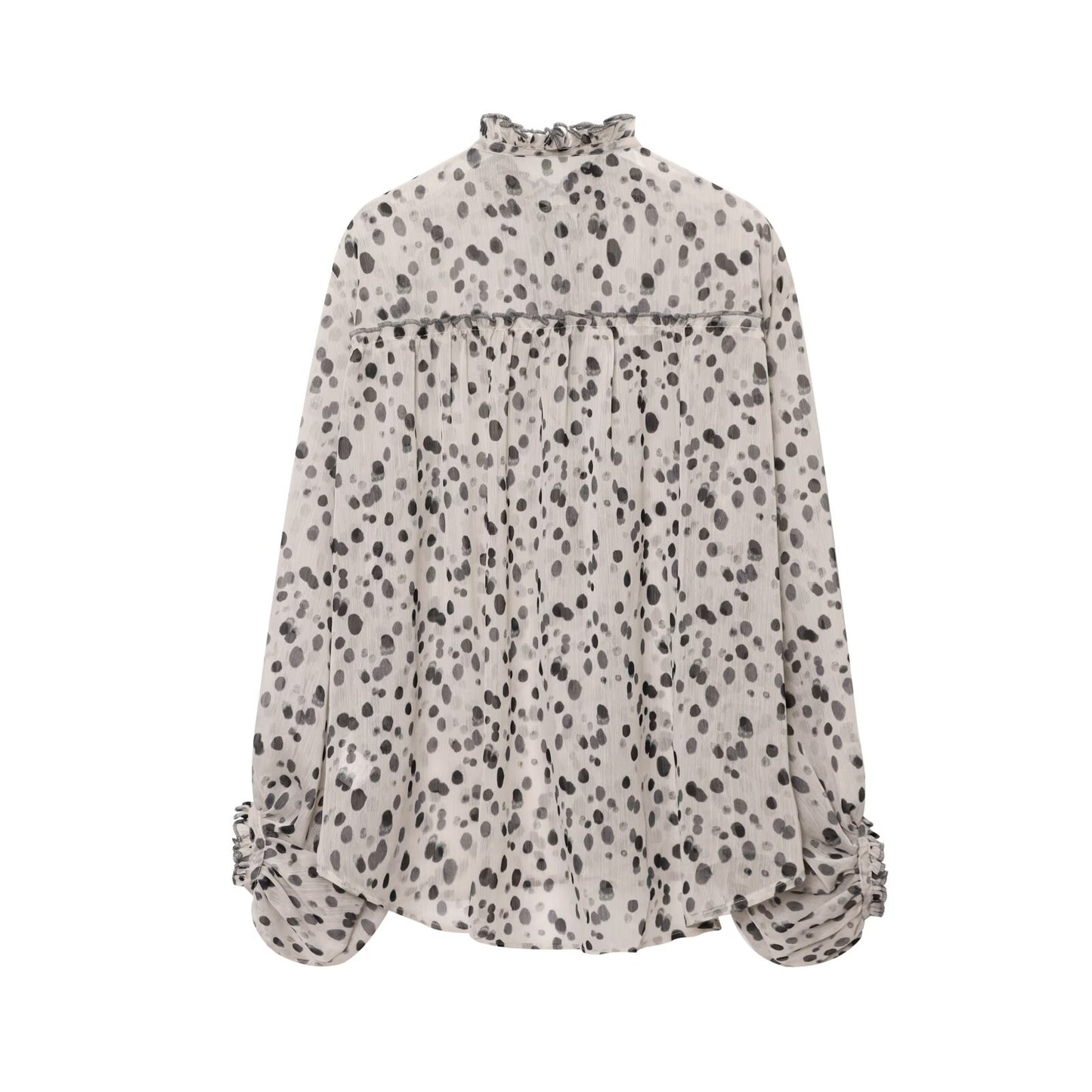 Women's New Fashion loose single breasted stand collar polka dot printed shirt