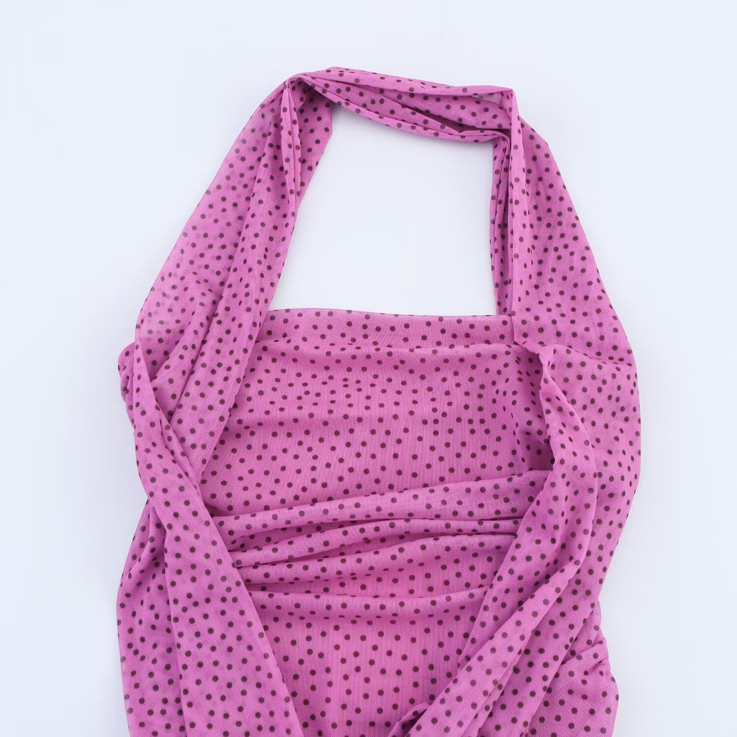 Women's new fashion with scarf polka dot print pleated strapless MIDI dress