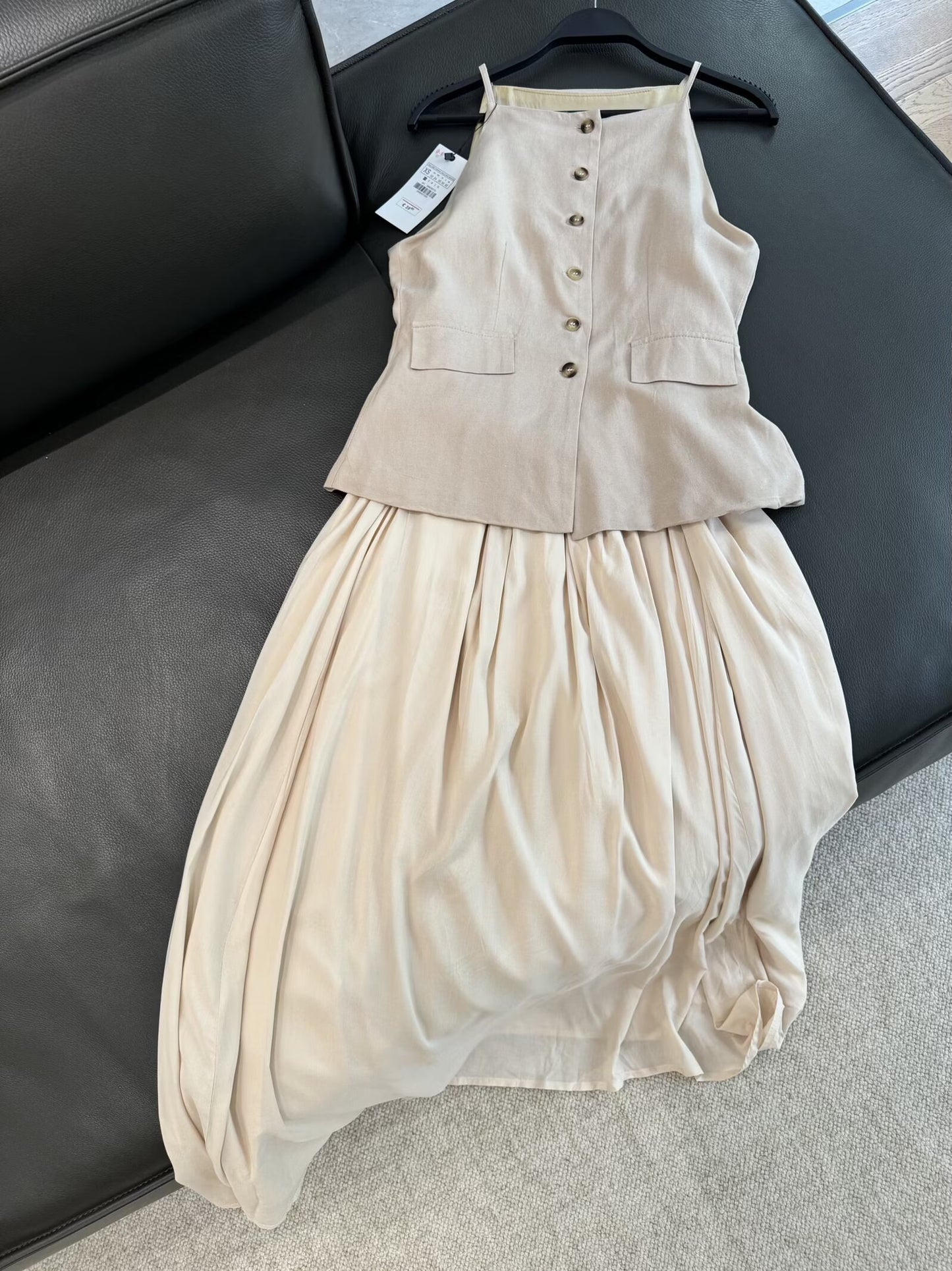 Women's new fashion pleated skirt hem vest style MIDI dress