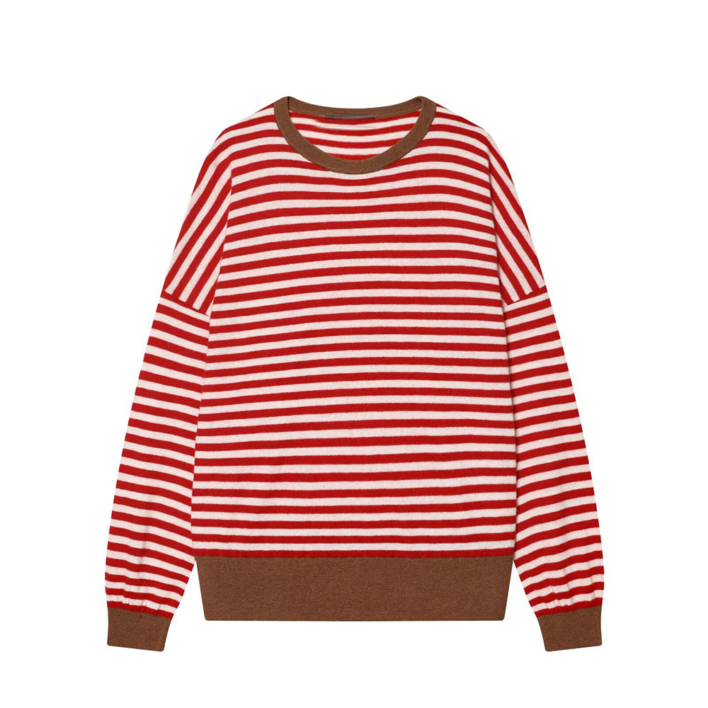 Women's loose O Neck striped knitted sweater