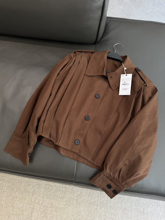 Women's autumn fashion short pleated strap decorative jacket Coat