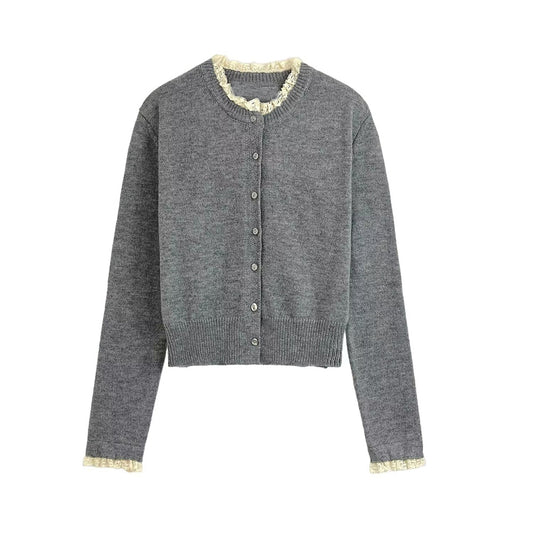 Women's new fashion O Neck lace patchwork knitted cardigan