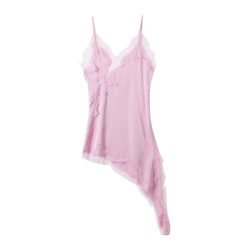 Women's asymmetric lace suspender dress