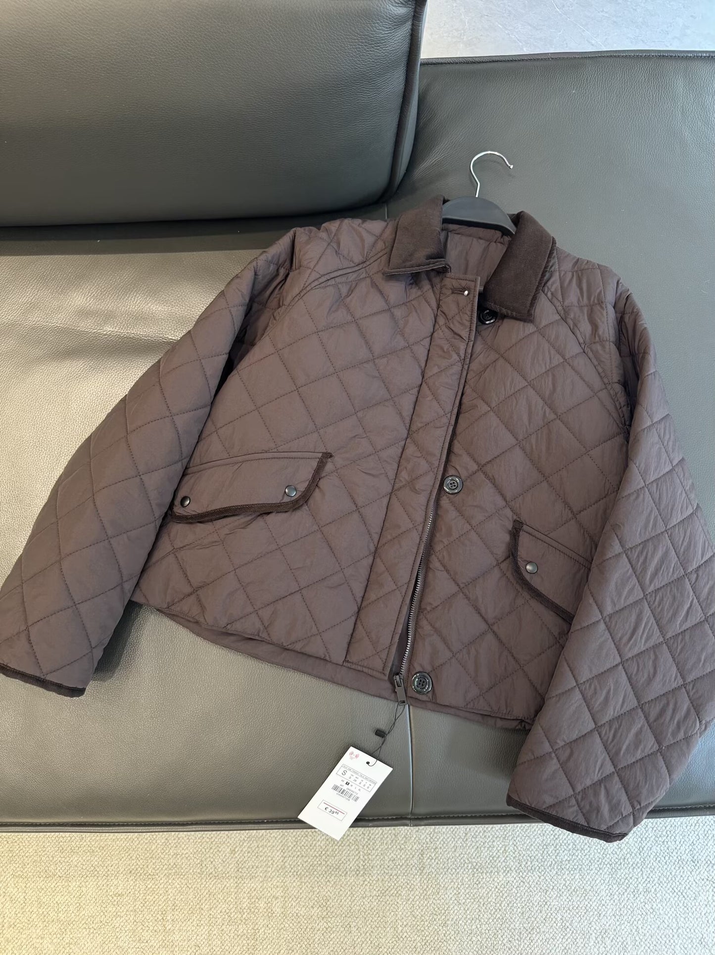 Women's winter fashion loose diamond grid corduroy lapel cotton jacket