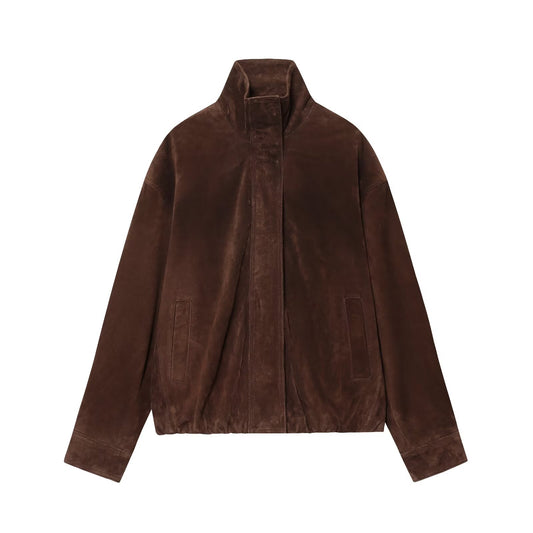 Women's new fashion anti suede effect casual stand collar jacket Coat