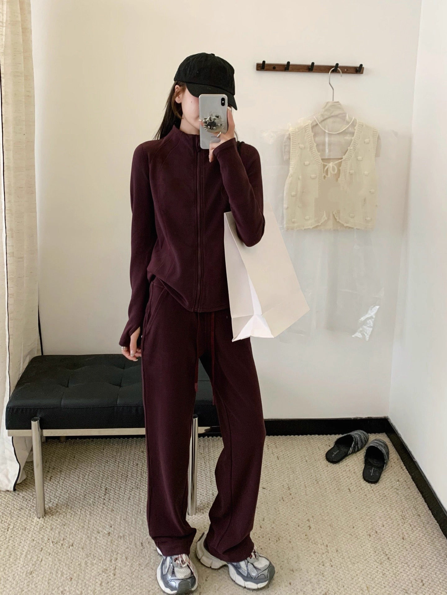 Women's stand-up collar slim cardigan trousers two-piece suit