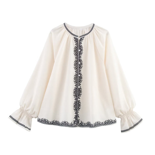 Women's chic Fashion casual single breasted contrasting printed shirt