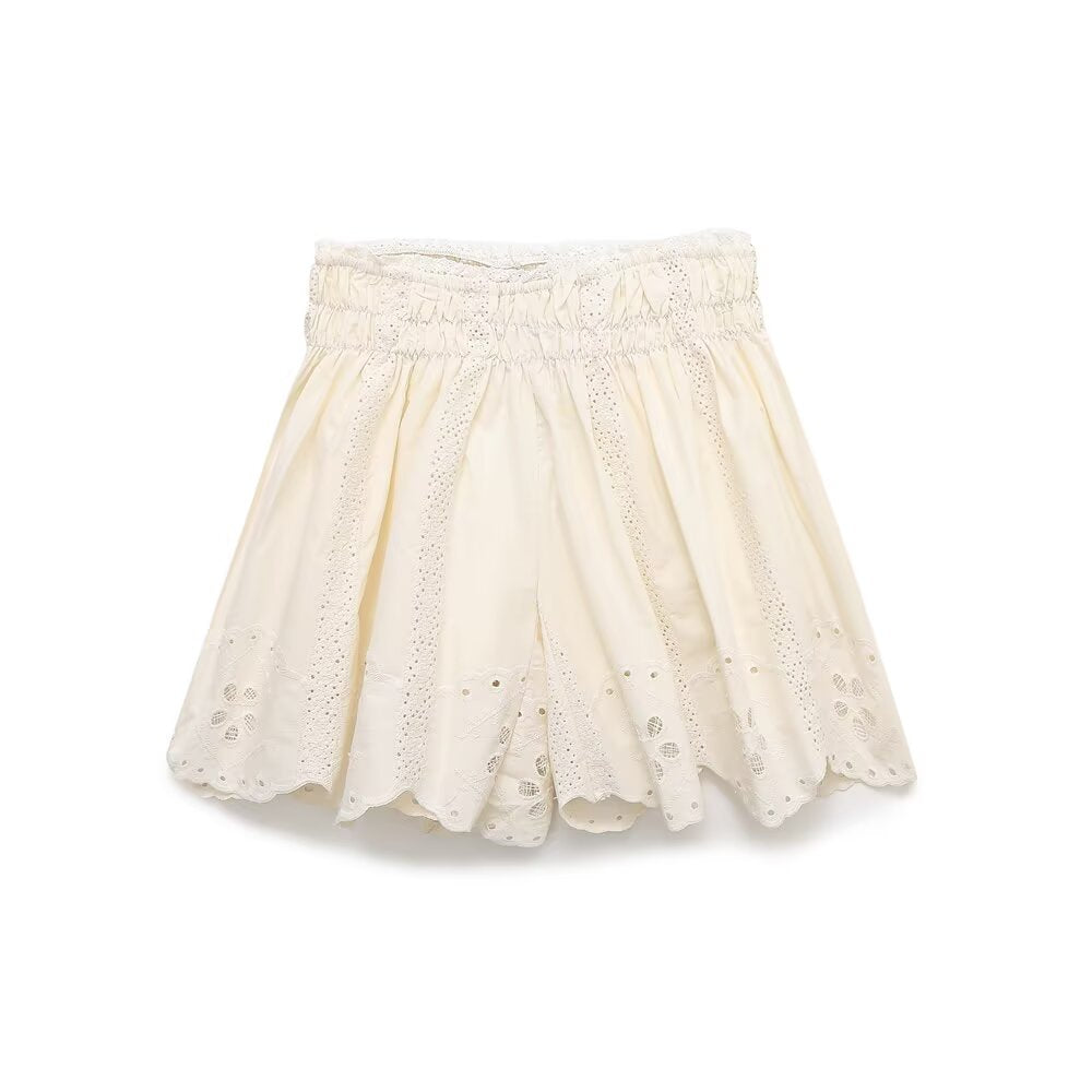 2025 Women's fashion Hollow embroidery suspender top+shorts suit